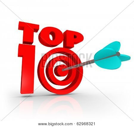 Top 10 Words 3D Letters Arrow Bulls-Eye Best Ten Results