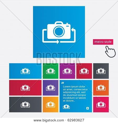 Front photo camera sign icon. Change symbol.