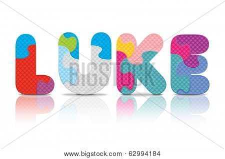 LUKE written with alphabet puzzle - vector illustration
