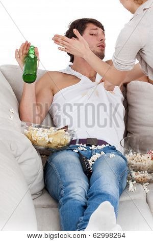 Woman Slapping Couch Potato