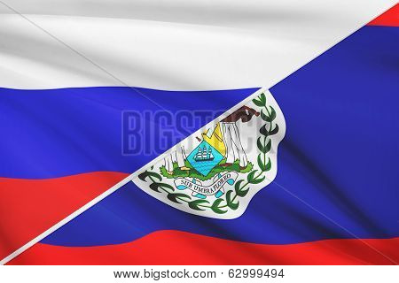 Series Of Ruffled Flags. Russia And Belize.
