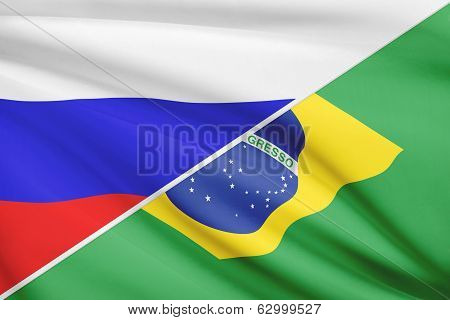 Series Of Ruffled Flags. Russia And Brazil.