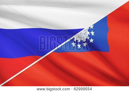 Series Of Ruffled Flags. Russia And Burma.