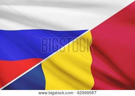 Series Of Ruffled Flags. Russia And Chad.