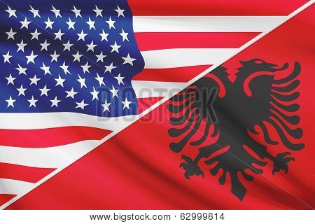 Series Of Ruffled Flags. Usa And Albania.