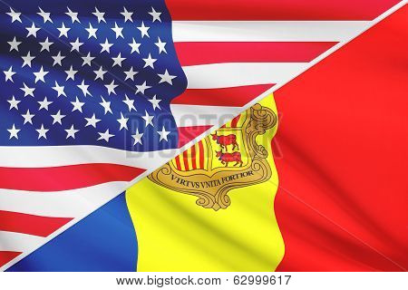 Series Of Ruffled Flags. Usa And Andorra.