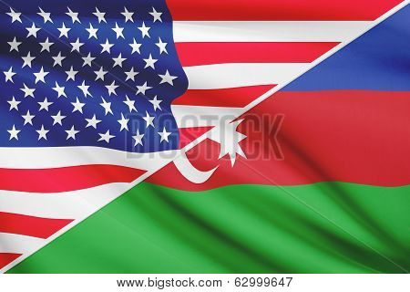 Series Of Ruffled Flags. Usa And Azerbaijan.