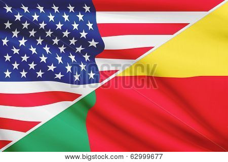 Series Of Ruffled Flags. Usa And Benin.