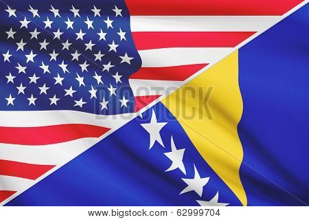 Series Of Ruffled Flags. Usa And Bosnia And Herzegovina.