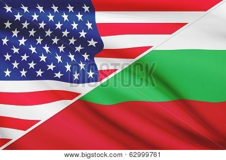 Series Of Ruffled Flags. Usa And Bulgaria.