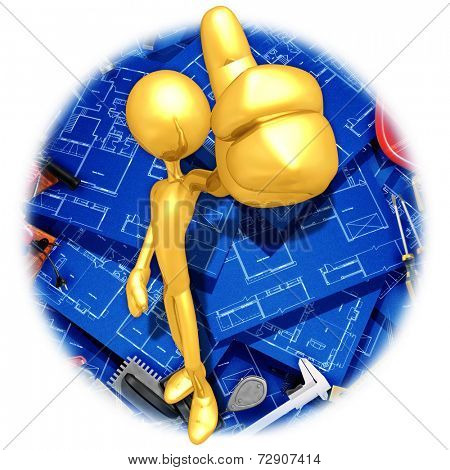 Gold Guy Thumbs Up Home Constrcution Blueprints