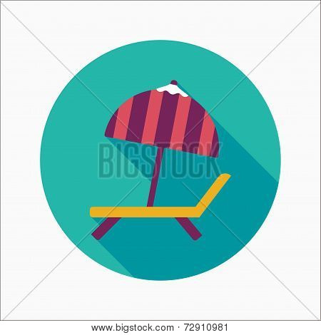 Lounger Beach Sunbed Chair Flat Icon With Long Shadow
