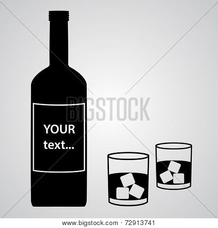 Alcohol Bottle And Two Black Glasses Eps10