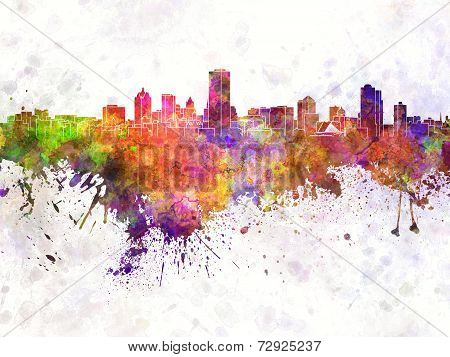 Milwaukee Skyline In Watercolor Background