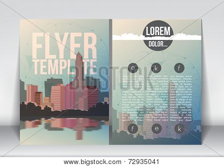 Abstract Flyer Brochure Design Template on City Background - Vector Illustration