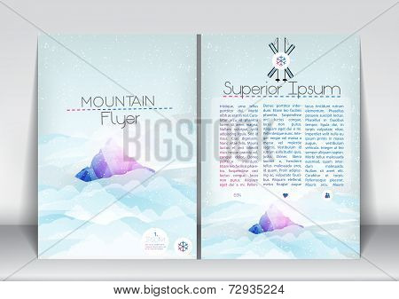 Abstract Flyer Brochure Design Template with Mountain in Clouds - Vector Illustration