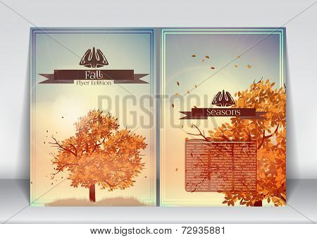 Abstract Flyer Brochure Design Template of Fall Season with Abstract Trees - Vector Illustration