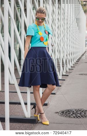 Woman Outside Jil Sander Fashion Shows Building For Milan Women's Fashion Week 2014