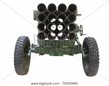 Old Russian Mobile Rocket Launcher Isolated Over White