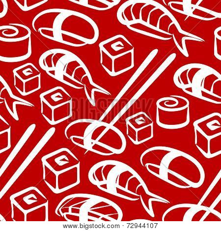 Vector Food Background With A Set Of Sushi. Seamless Pattern