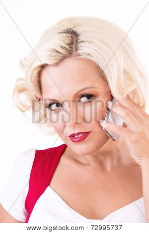 Shifty eye woman phoning