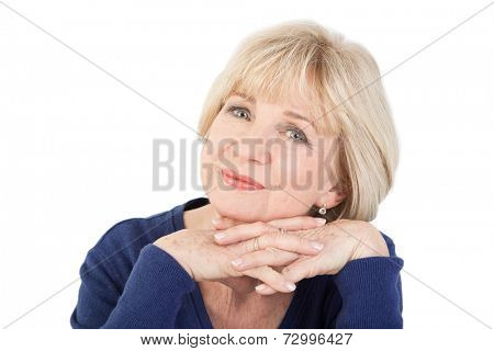 Portrait of happy senior woman, isolated on white background