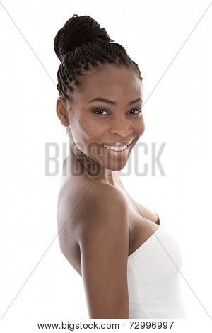 Portrait young African American woman - black and white - isolated
