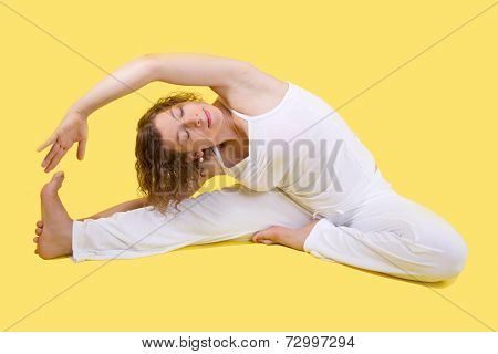Caucasian woman making yoga exersize