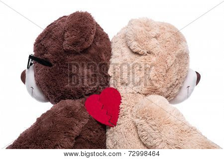 Teddy bears back to back for support : broken heart isolated on white background - problems under mens and womens