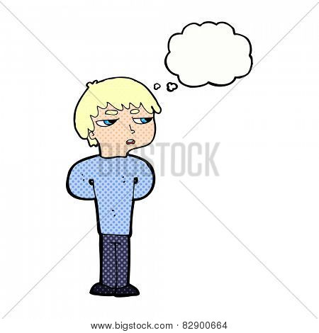 cartoon antisocial boy with thought bubble