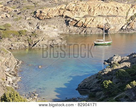 Boats On Mediterranean Bay. Spain