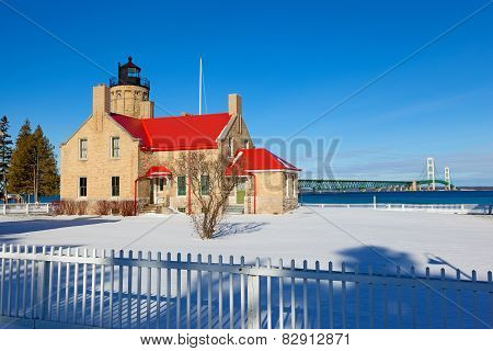 Old Mackinac Point Lighthouse In Winter