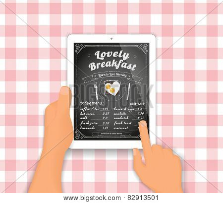 Breakfast menu on the tablet pc