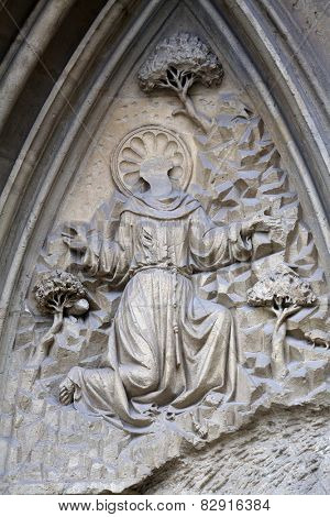 VIENNA, AUSTRIA - OCTOBER 11: Saint Francis, facade of Minoriten kirche in Vienna, Austria on October 11, 2014.