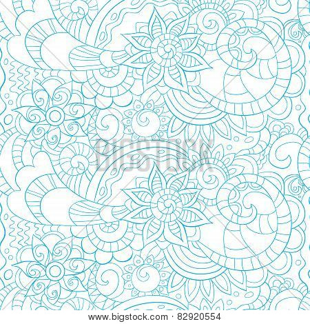 Doodle style seamless pattern with floral elements. Vector illus