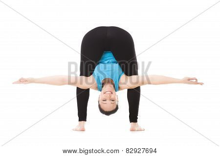 Yogi Female In Yoga Asana Bends Forward