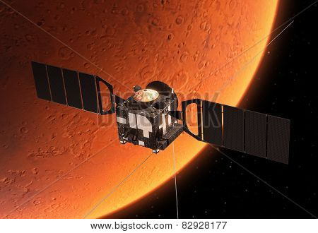 Interplanetary Space Station Orbiting Planet Mars