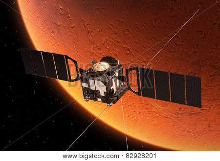 Interplanetary Space Station Orbiting Planet Mars