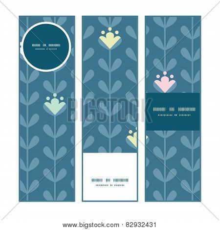 Vector blloming vines stripes vertical banners set pattern background
