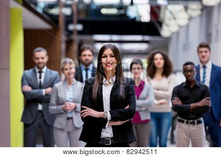 young multi ethnic business people group walking standing and top view