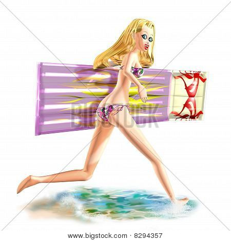 Ragazza con materassino e acqua