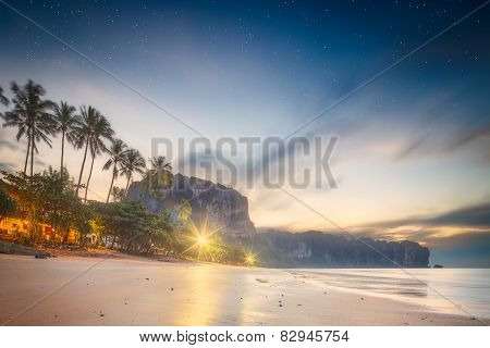 beautiful beach with colorful sky, Thailand
