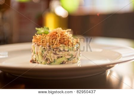 Salad with meat vegetable and mayonnaise