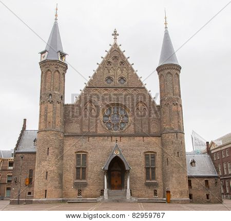 Gothic Facade Of Ridderzaal In Binnenhof, Netherlands