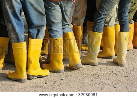 Construction workers in safety boots