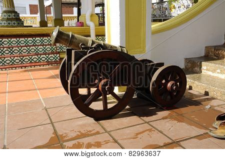Old cannon at the Masjid Kampung Hulu in Malacca, Malaysia