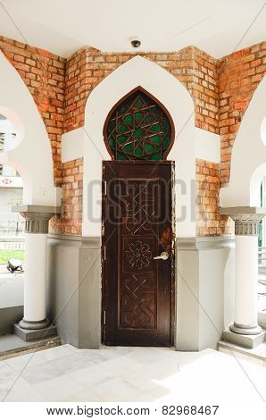 Minaret door detail at Kuala Lumpur Jamek Mosque in Malaysia