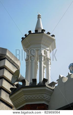Minaret detail at Kuala Lumpur Jamek Mosque in Malaysia