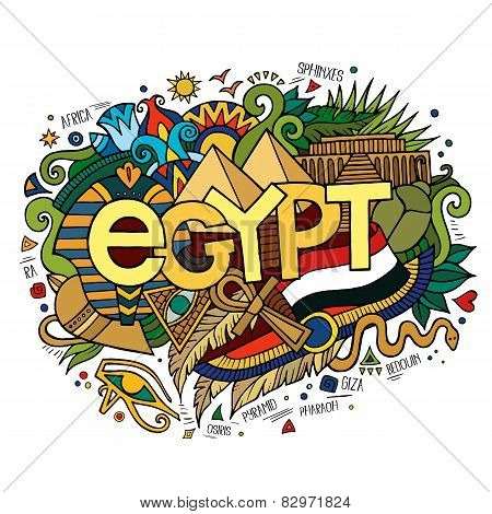 Egypt hand lettering and doodles elements background.