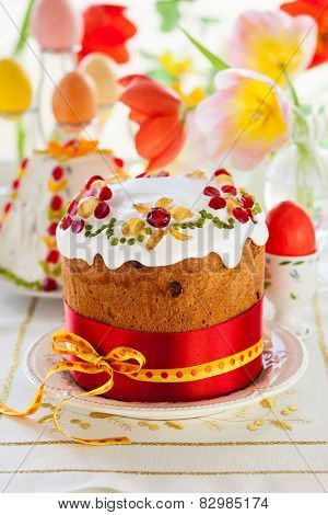 Festive Easter cake with the candied fruits